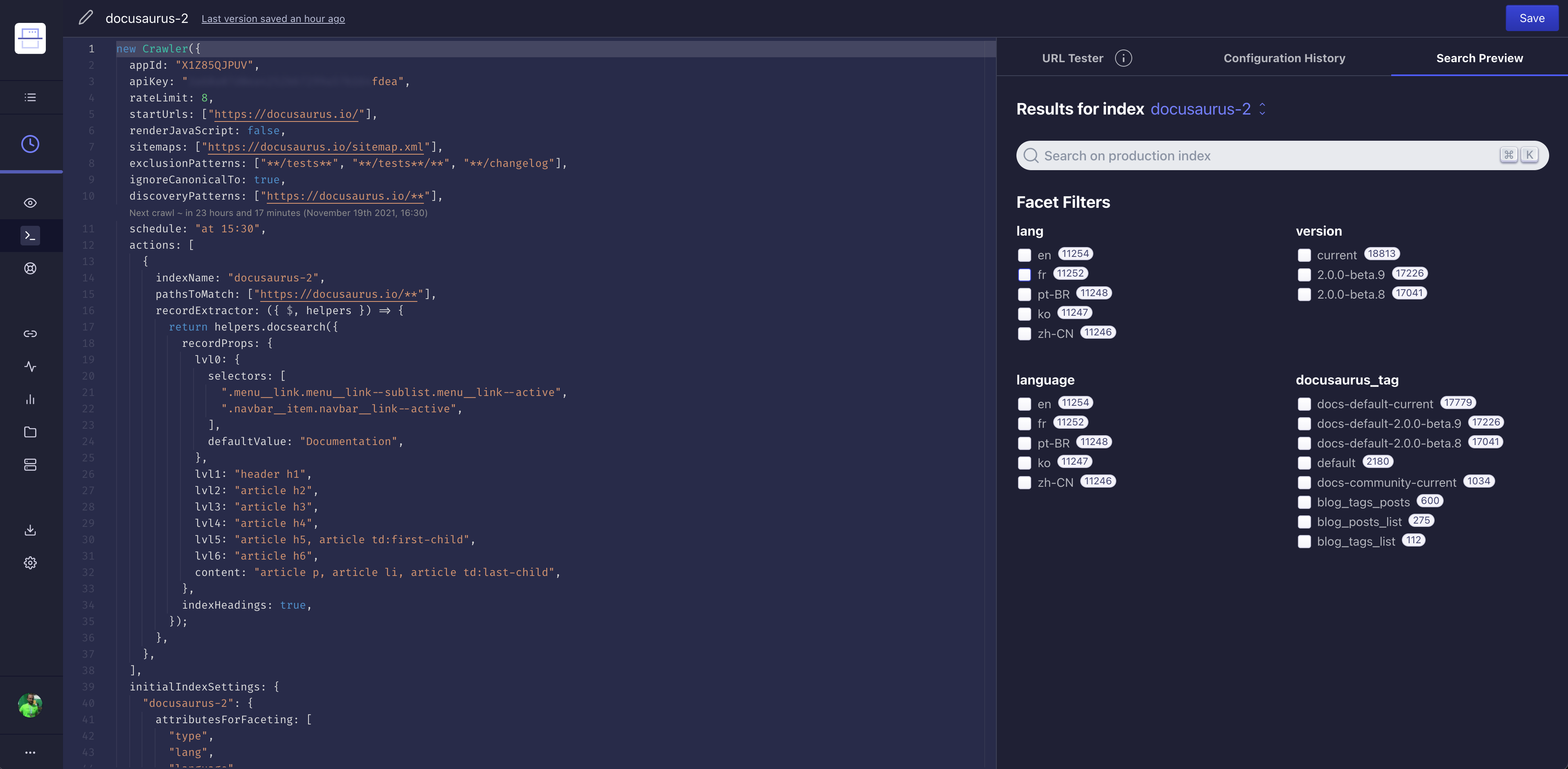 Algolia config editor